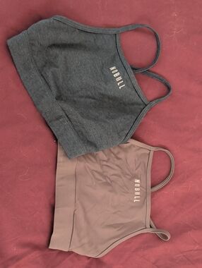 NOBULL Navy Blue Heather And Grey/Green Two-Pack Strappy Sports Bras